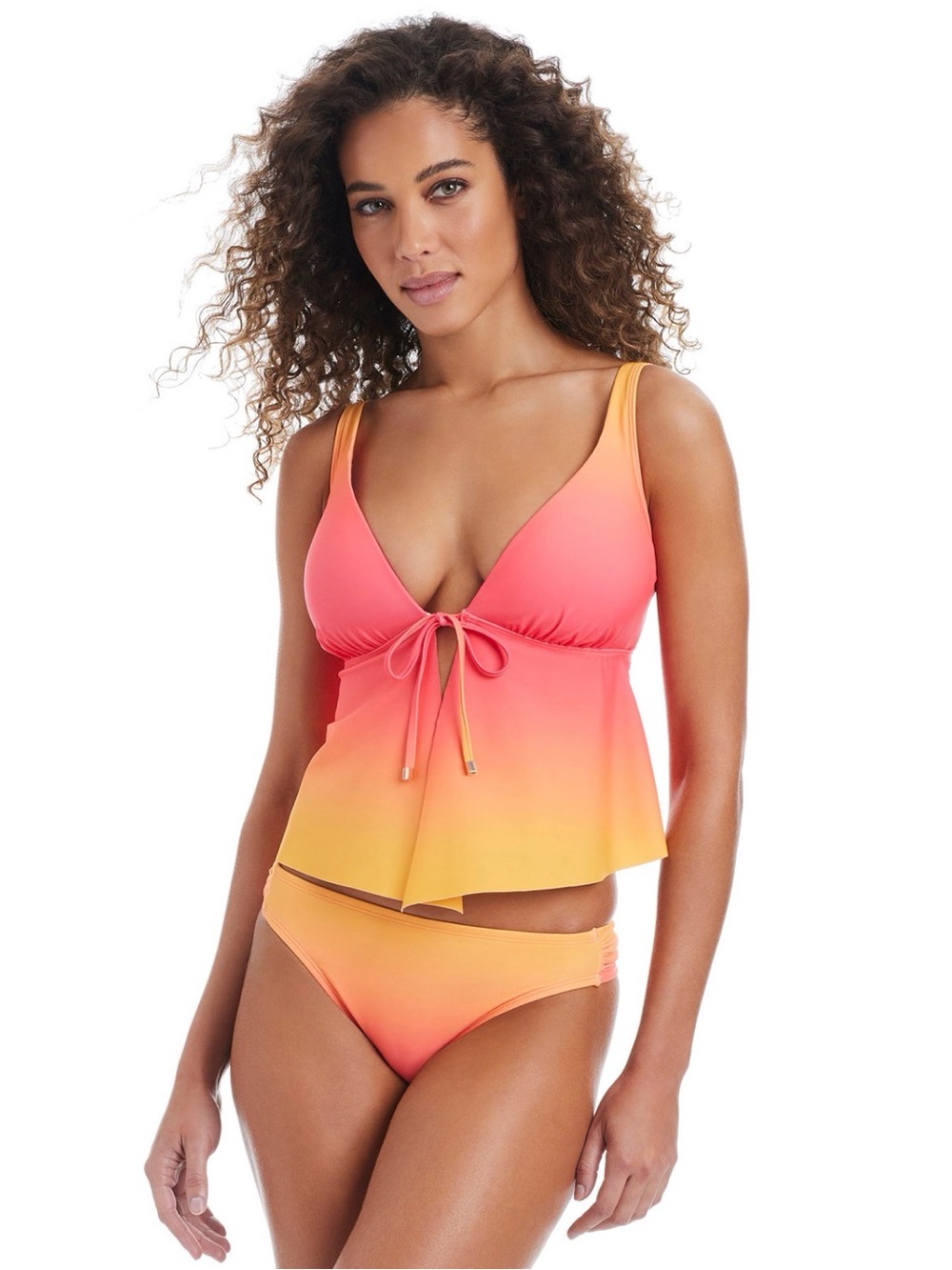 Bar III Gradient Pink to Orange Women’s Tankini Swim Top, Bikini Bottom w/Sarong